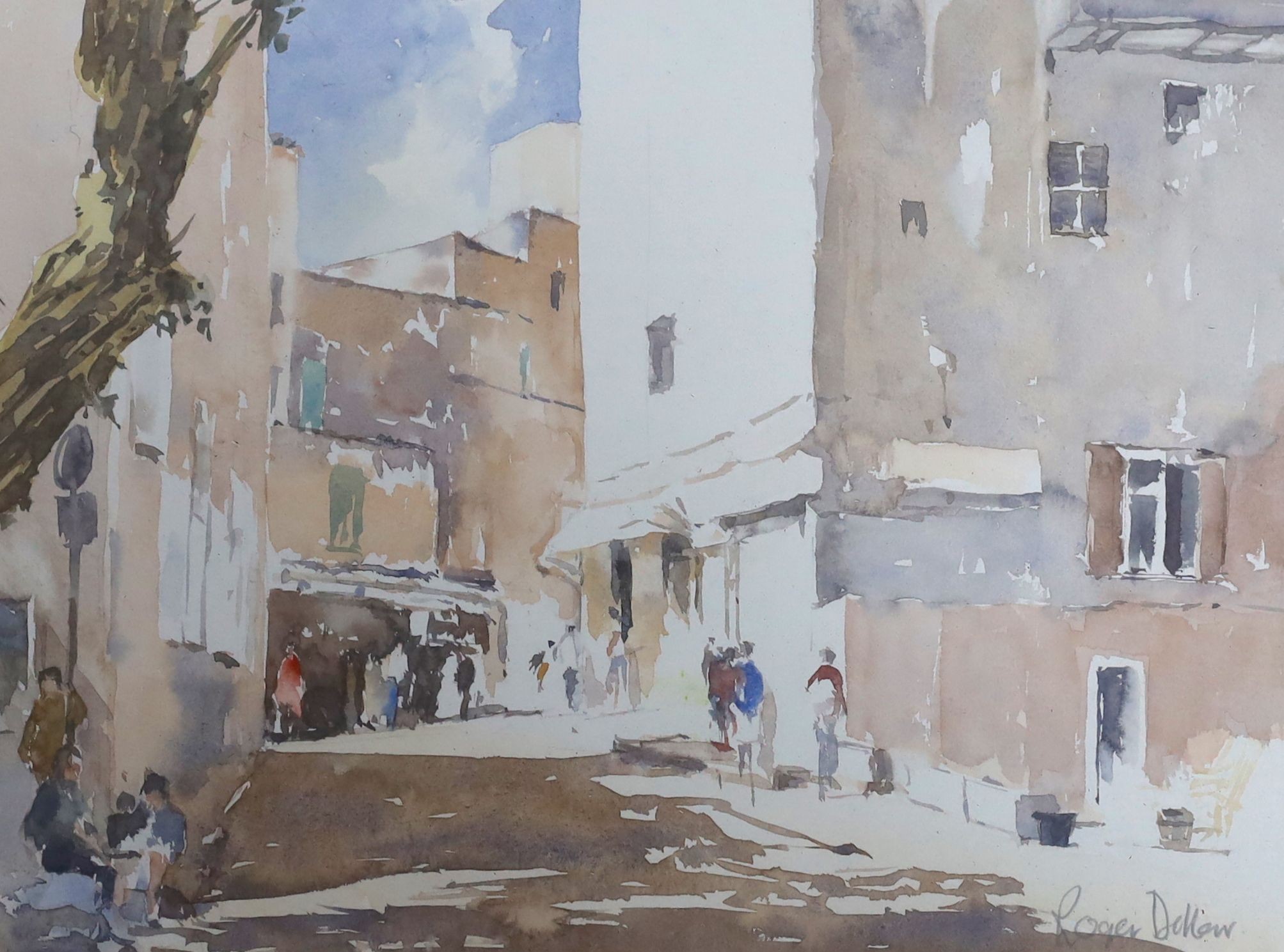 Roger Dellar, watercolour, Spanish street scene, signed, 20 x 28cm.